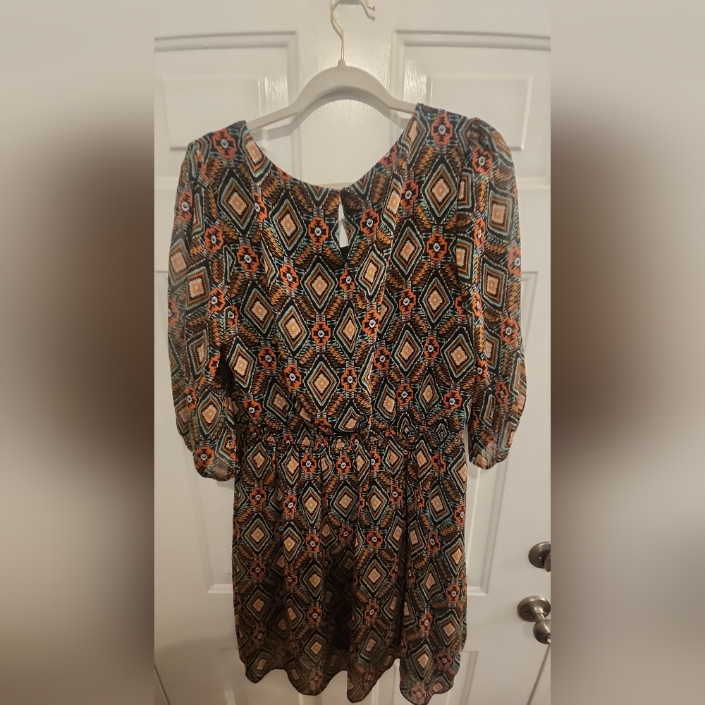 NWOT Enfocus Women Geometric 3/4 Sleeve Cold Shoulder Dress PLUS SIZE 16W